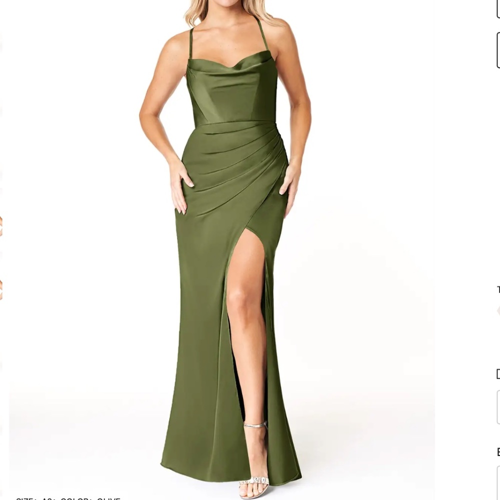 Azazie Marzia Bridesmaid Dress Olive Stretch Satin Custom 39.5-34-41 (~US10)